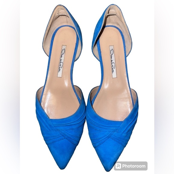 Oscar de la Renta Women’s Blue Suede Pointed Toe Flats Size 37 - Picture 1 of 6